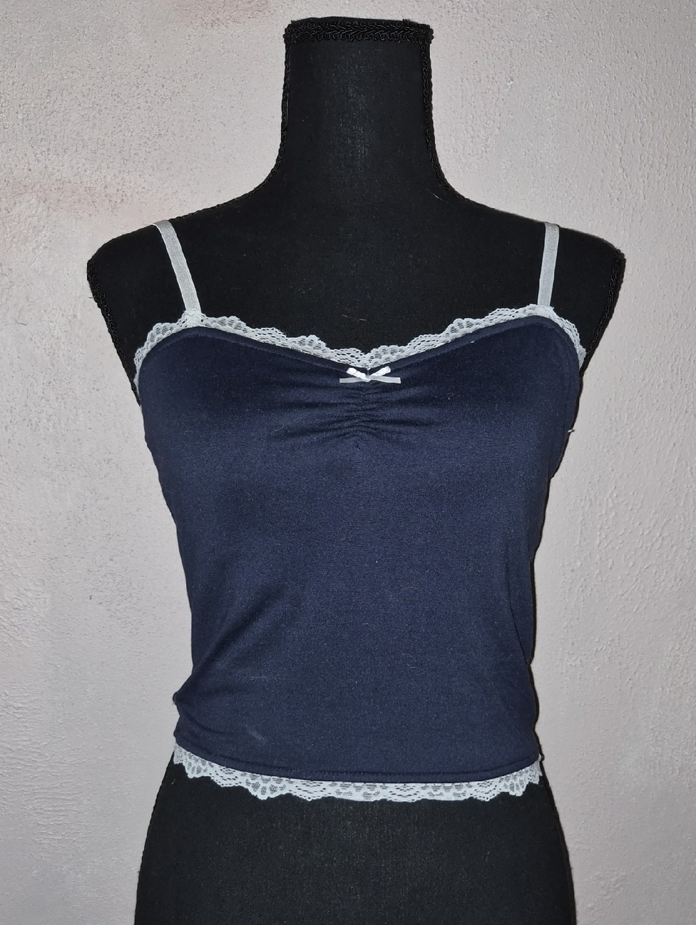 🩷Navy Camisole with White Lace Trim